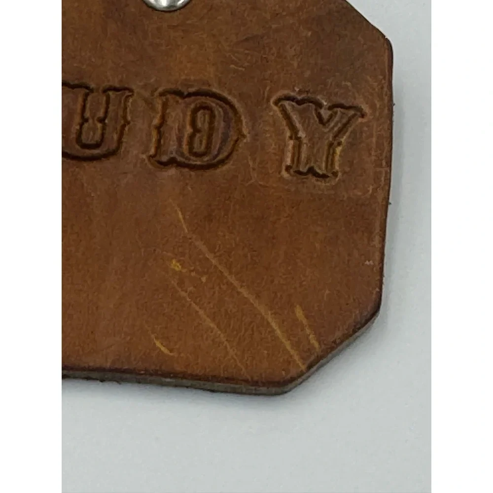 Vintage Personalized Leather Keychain Judy Name Fob Brown Western Style Embossed